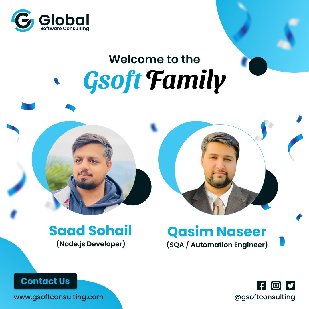 Welcome to the GSoft Team Saad Sohail and Qasim Naseer... 💙

#itindustry #softwaredeveloperjobs #softwaredevelopmentcompany #environment #team #success #qaengineers #automationengineer #nodejsdevelopers #reactjs #reactnative