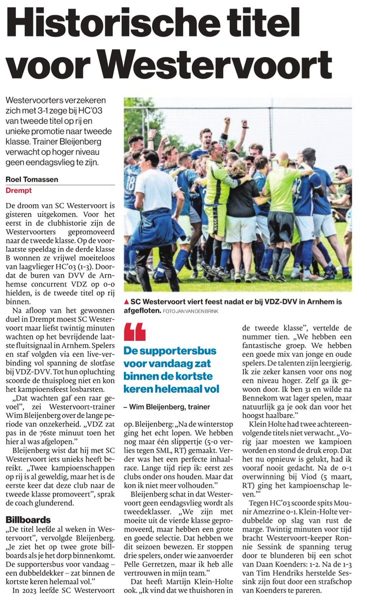 Historisch kampioenschap voor SC Westervoort.