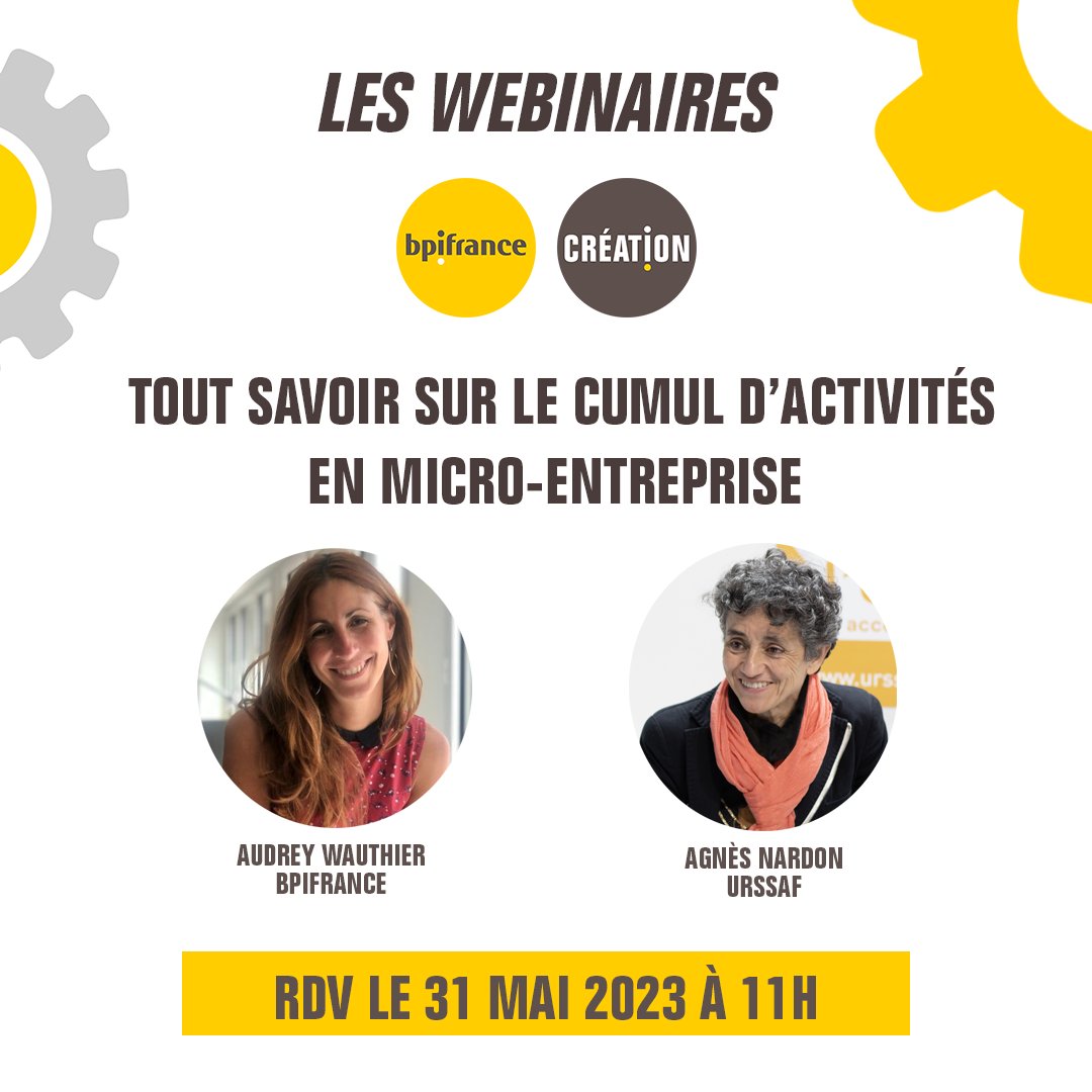 5ème Webinaire @bpifrance « Tout savoir sur le cumul d'activités en micro-entreprise » le 31 mai de 11h à 12h.
👉 Inscriptions : app.livestorm.co/bpifrance-fran…és