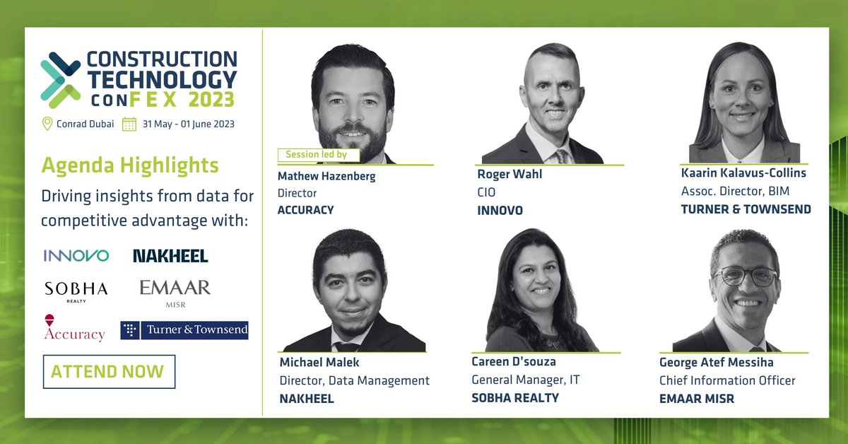 VenturesConnec1's tweet image. #CTF2023 Agenda Highlights: How can proper data management strategies help reduce the chaos?
👂Hear from our distinguished data experts at this year's #ConFex!
🗓 31 May - 01 June 2023
📍 Conrad Dubai
👉Meet the speakers: ow.ly/URhJ50OgwK7
#construction #technology