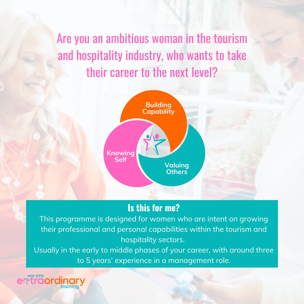 Check out our #WiTHLeadership Programme, empowering female leaders in hospitality &amp; tourism to boost their careers! 

Get access to practical tools, strategies, coaching, a  learning platform, and more! 

weareextraordinary.co.uk/with-leadershi…

#WomenInLeadership #WomenInTourism