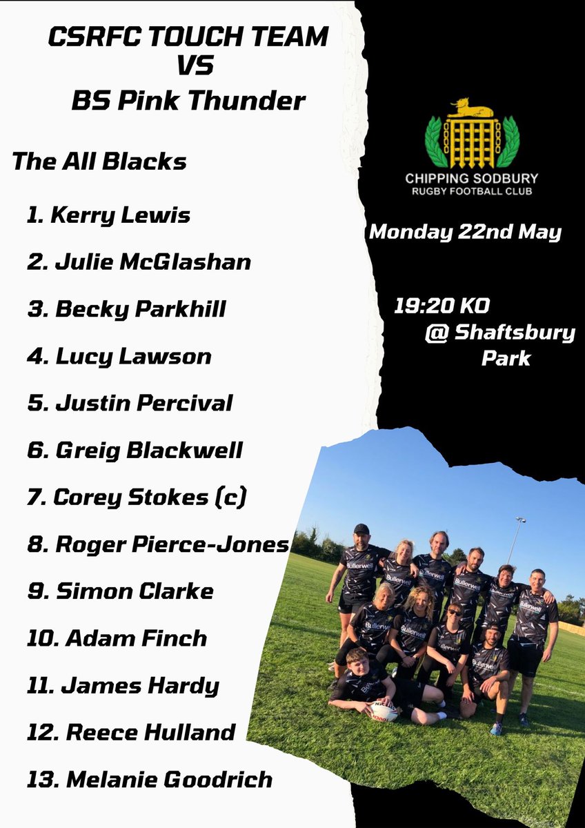 CSRFCtweets's tweet photo. Our touch team are back in action tonight,hope your all recovered from the weekend…Go well team.💪🏻🦁
#csrfc #touchrygby #sodburyrugby
@swsportsnews @GRFUrugby @local_rugby @BSDistrictRugby @SeniorBristol @KLBSport @CSSSch @YateAcademyPE @YateAcademy @daisiemayes https://t.co/hXjQG12FFA