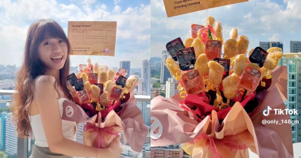 MothershipSG's tweet photo. S'pore couple sends wedding invite to McDonald's, receives McNuggets bouquet
https://t.co/SDZz10Sqfo https://t.co/cnJKWzE0WQ