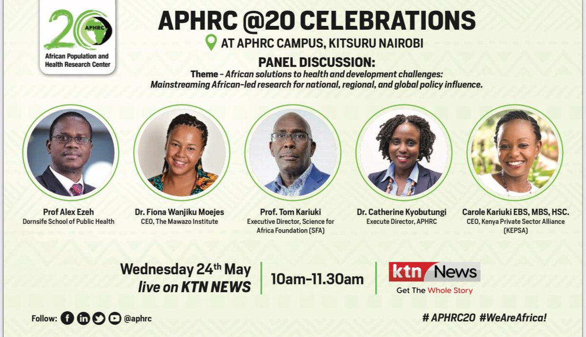 What is the state of Africa's health systems?  What are the signature issues shaping policy conversations around access to equitable health to the most vulnerable in the continent?  
Tune in for an insightful conversation concerning your health and wellbeing.
#WeAreAfrica #APHRC