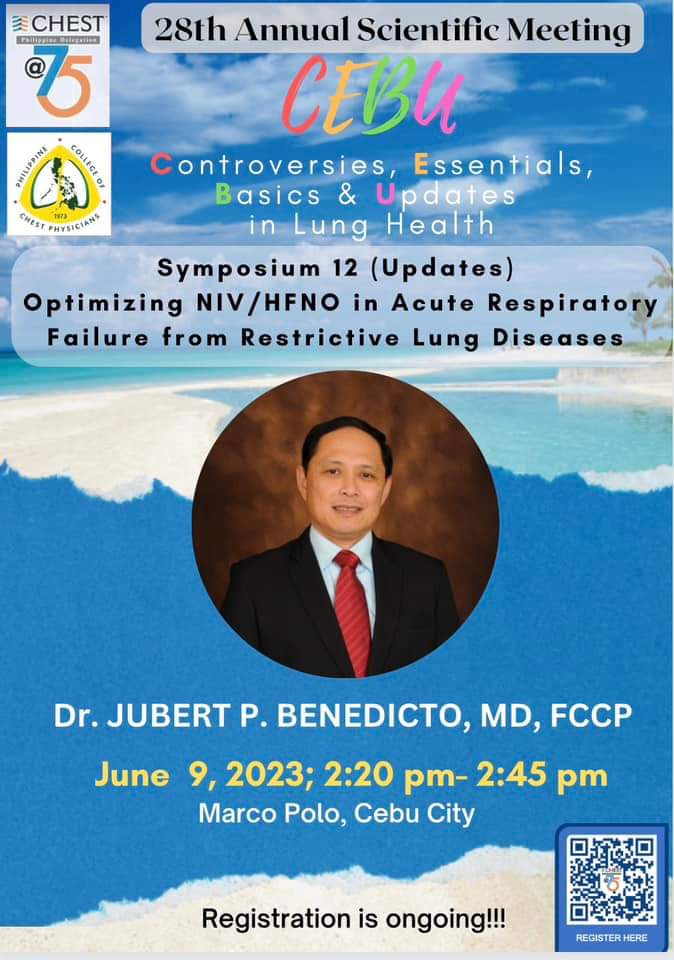 CHESTPD's tweet photo. Dr. Ivan Villespin to discuss Massive Pulmonary Embolism and Dr. Jubert Benedicto highlights NIV &amp; HNFC for Respiratory Failure. 

See you on June 8-9, 2023 at Marco Polo, Cebu City! Register now https://t.co/K7AizAjzK0 https://t.co/WXzUVGkzrV