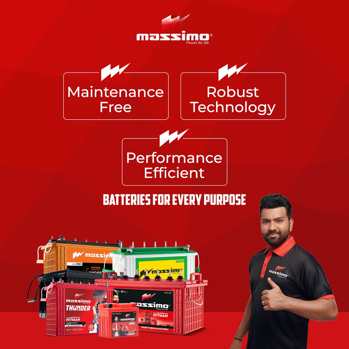 GlobalMassimo's tweet photo. Massimo caters to wide range of batteries serving every purpose right from running a factory to saving home appliances from power cuts and everything in between. We offer Solar and Motorcycle batteries as well.

Website - https://t.co/J3u8GFQysY

#MassimoBatteries https://t.co/ebkNVd9bfU