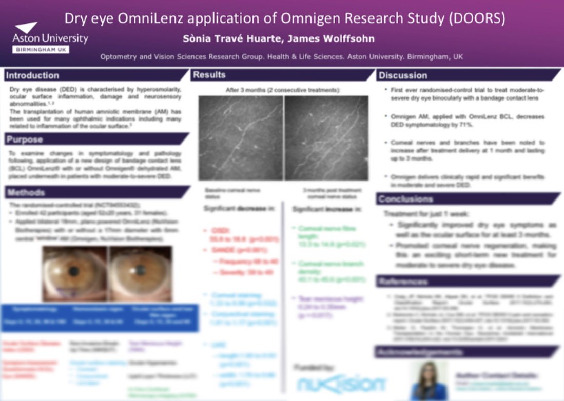 Dr. Sònia Travé Huarte, PhD (@sth_sonia) on Twitter photo If you want to know about what we have been researching on 🔍for the last 2.5 years in <a href="/AstonOptometry/">Aston Optometry</a>, visit poster P051 in the #RCO, I will be there to take questions!
<a href="/NuVisBio/">NuVision</a> <a href="/AstonHLS/">Health and Life Sciences at Aston University</a> #amnioticmembrane #dryeye #research #alwayslearning #RoyalCollegeOfOphthalmology If you want to know about what we have been researching on 🔍for the last 2.5 years in <a href="/AstonOptometry/">Aston Optometry</a>, visit poster P051 in the #RCO, I will be there to take questions!
<a href="/NuVisBio/">NuVision</a> <a href="/AstonHLS/">Health and Life Sciences at Aston University</a> #amnioticmembrane #dryeye #research #alwayslearning #RoyalCollegeOfOphthalmology