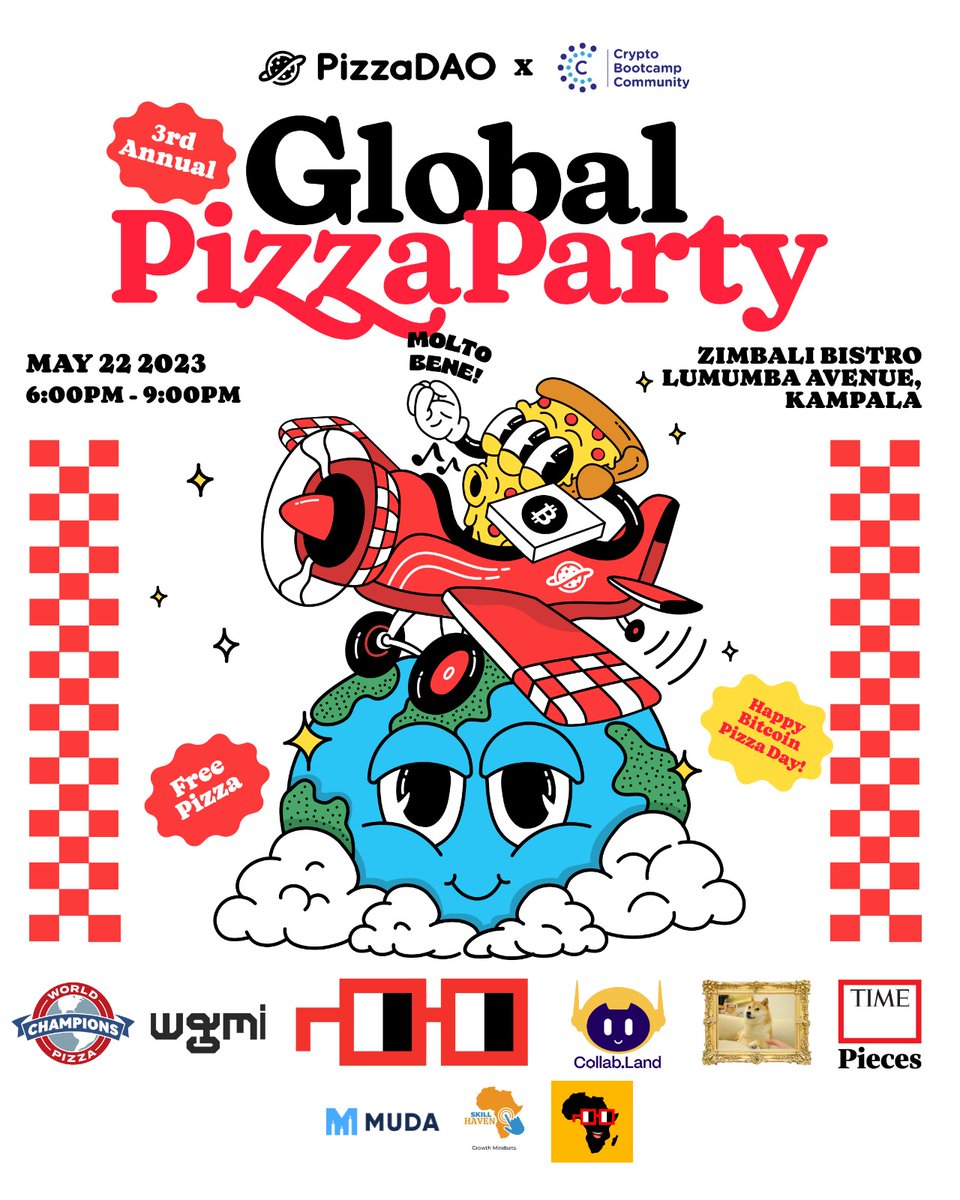 Bitcoin Pizza Day 2022 is here. Join the party today at Zimbali Bistro and  Lounge, Kampala. #BitcoinPizzaDay