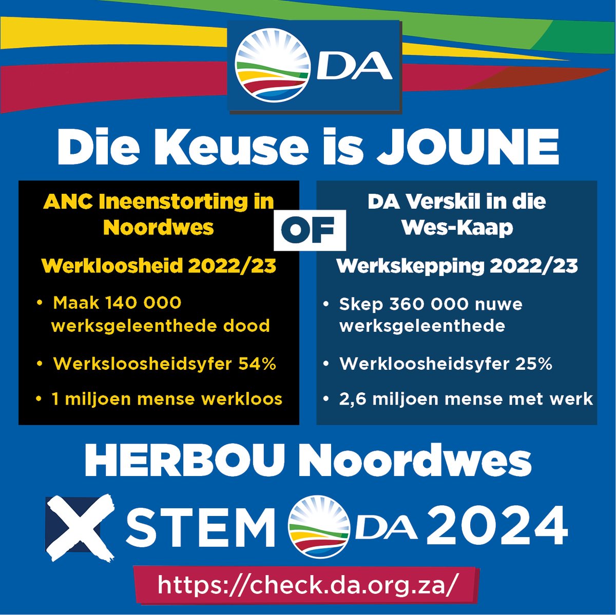 DANorthWestNews's tweet image. #StemDA vir WERK in 2024. Gaan jou kieserregistrasiestatus hier na: check.da.org.za

#HerbouNoordwes2024