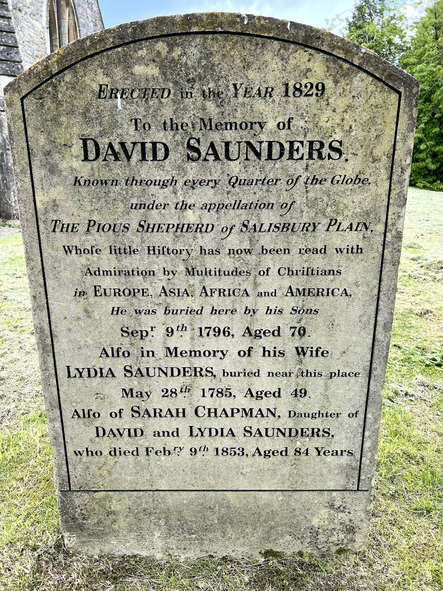 Known through every quarter of the Globe under the appellation of
THE PIOUS SHEPHERD OF SALISBURY PLAIN 
the gravestone of David Saunders at All Saints, West Lavington #Wiltshire #MementoMoriMonday