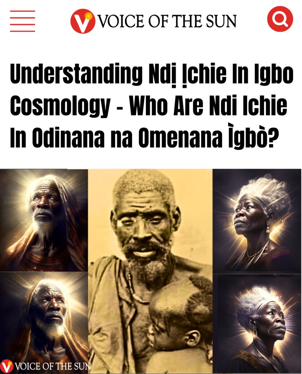 Chuka_ndu's tweet photo. Understanding Ndị Ịchie In Igbo Cosmology – Who Are Ndi Ichie In Odinana na Omenana Ìgbò?

The Igbo belief in the afterlife cannot be complete without an understanding of Ndi Ichie in Igbo Cosmology, as expressed in Odinana na Omenana Igbo.

*A Thread* https://t.co/TkFUdVNwjE