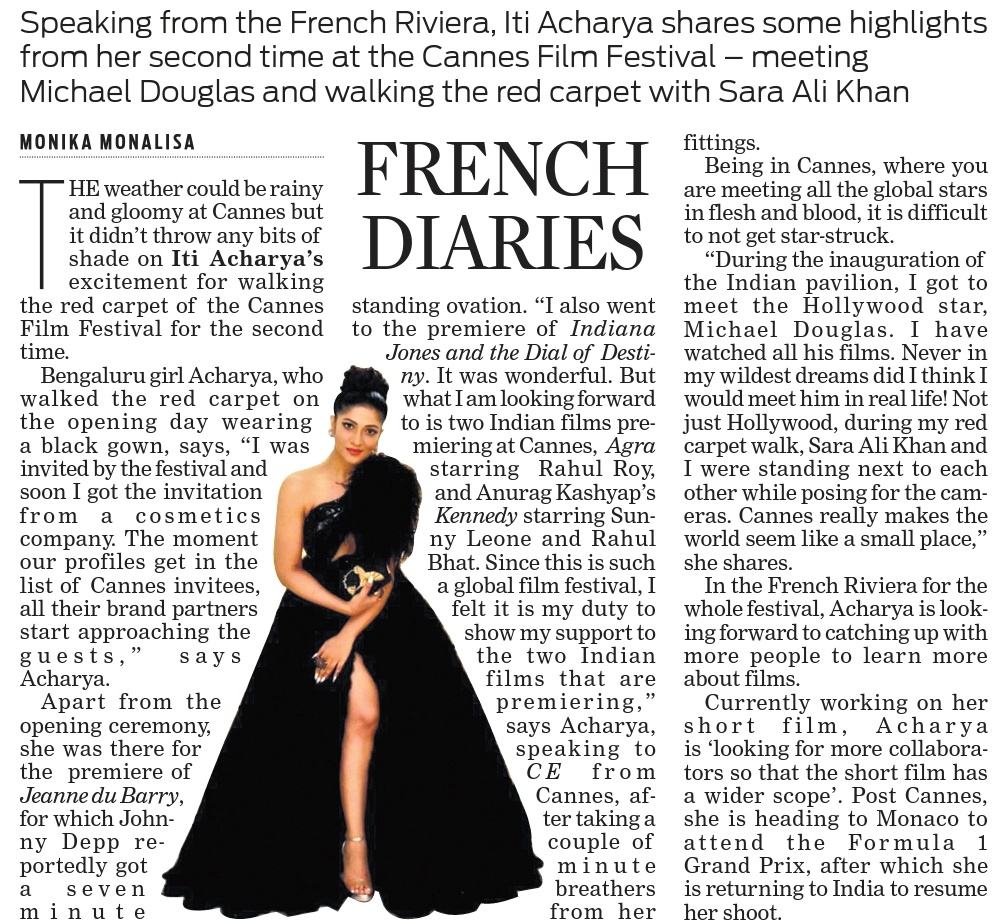 Speaking from the French Riviera, city-based actor <a href="/itiacharya/">iti acharya</a> speaks to <a href="/monikkamon/">Monika Monalisa</a> about some of the highlights from her second time at the <a href="/Festival_Cannes/">Festival de Cannes</a> 

<a href="/NewIndianXpress/">The New Indian Express</a> <a href="/santwana99/">santwanabhattacharya</a> <a href="/tniefeatures/">TNIE Features</a> <a href="/Cloudnirad/">Nirad Mudur</a>