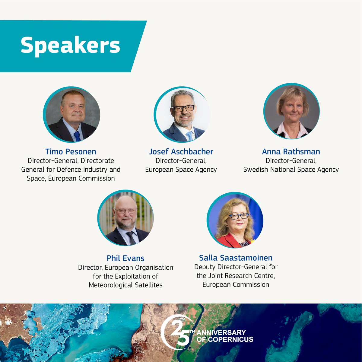 CopernicusEU's tweet image. Our birthday is in 1⃣7⃣days! 🎂

On 8 June, we&apos;ll be joined by
☑️@TimoPesonen1
☑️@AschbacherJosef
☑️Anna Rathsman
☑️Phil Evans, @eumetsat
☑️@SallaLoi
This panel will reflect on Copernicus&apos; main achievements 🚀
Sign-up: e.copernicus.eu/registration_2…
#Copernicus25