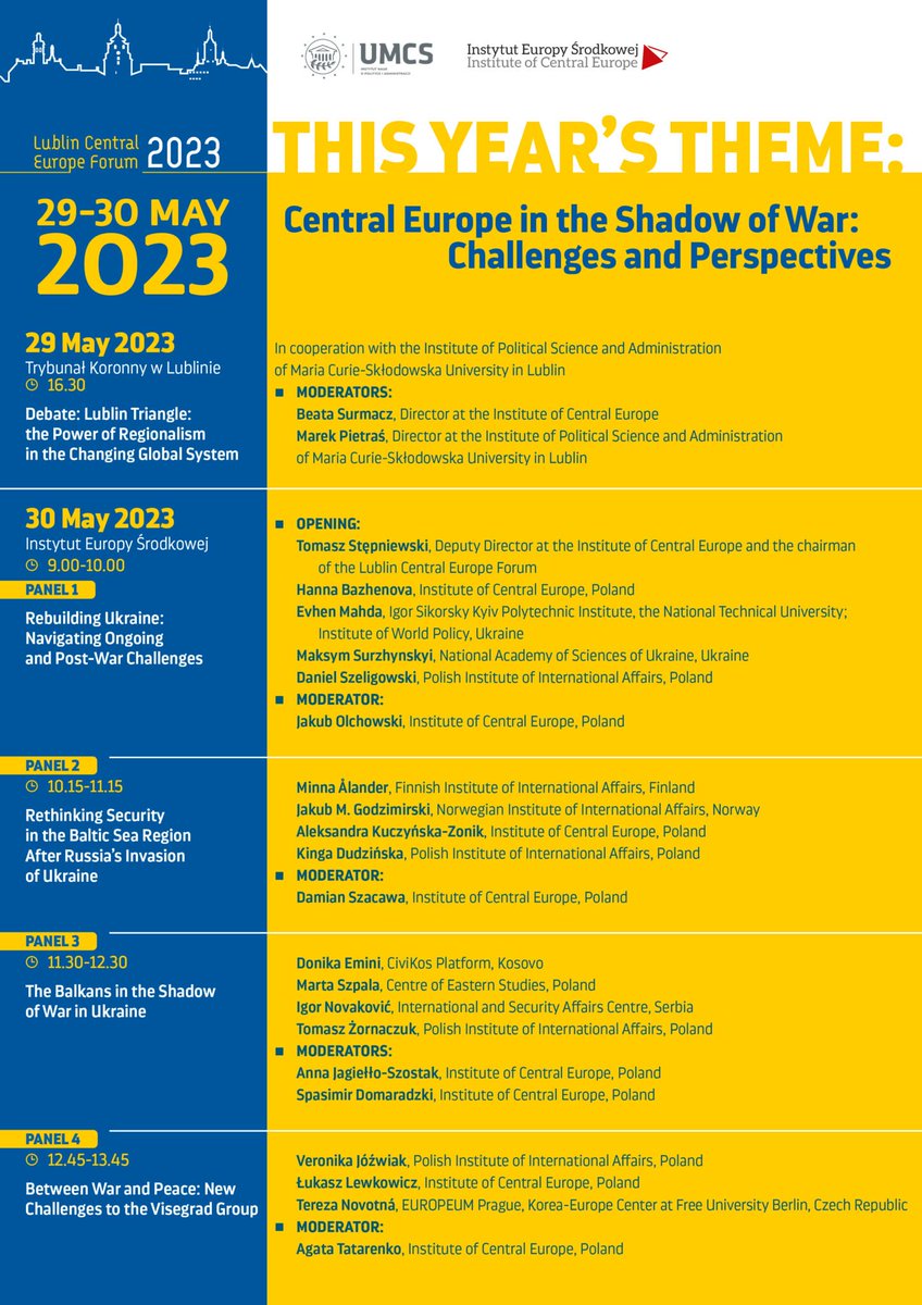 dszacawa's tweet photo. The 3rd edition of #LCEF is ahead. Theme: Central Europe in the Shadow of War: Challenges and Perspectives.
Many excellent panellists will take part in the debates. The Baltic panel will focus on Rethinking Security in the Baltic Sea Region After 🇷🇺's Invasion of 🇺🇦. https://t.co/CB6NCQ9ynq