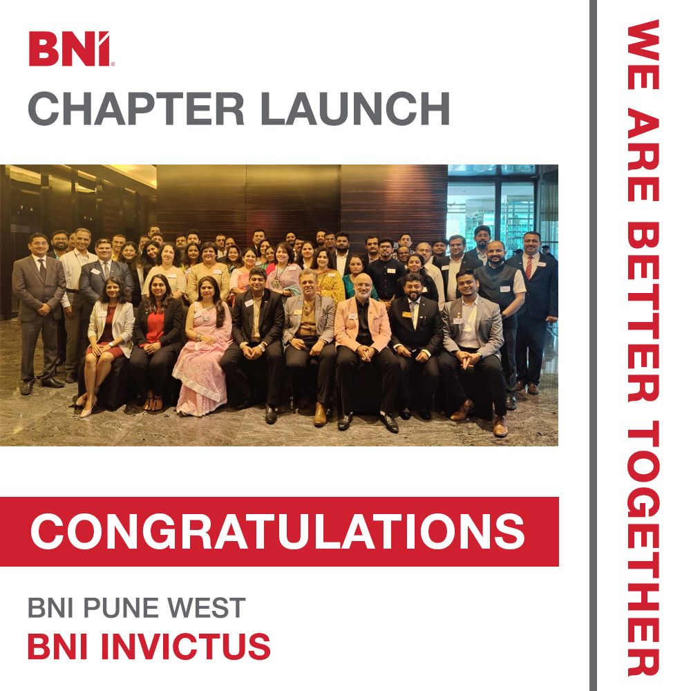 RT <a href="/BNIindia/">BNI India Official</a> #BNI #BNIDelhiSouth #ReferralsMarketing "We are delighted to announce the launch of the 19th chapter of BNI PUNE WEST, BNI INVICTUS with 25 members, 129 referrals and 29 Visitors. 
Many congratulations to EDs Shabbir Sabuwala, Suunil Sun… "