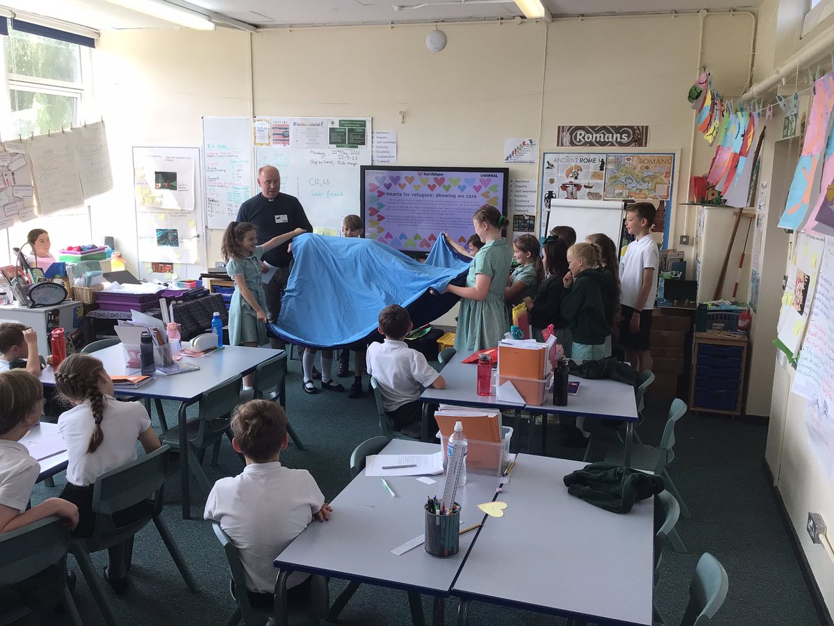 OJS_Year4's tweet photo. Alec from St Mary’s Church, Upton has visited us this afternoon to start off our RE Week about Journeys. We enjoyed acting out the Exodus story so we could try to empathise how it might have felt for Moses and his people as they were led out of slavery in Egypt. #OJSRE https://t.co/q4jpIAi25e