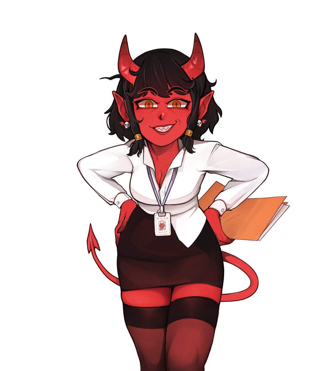 shotglasstudios's tweet image. Say hello to Yoshina, the Infernal Intern!
Overworked, underpaid, neurotic, and IMPulsive.  She's quiet dangerous, despite her jumpy nature.
Art by @mlekonya
#characterdesign #characterart
 #videogamecharacter #visualnovel #gamedev #indiedev #Demon #devil #demons