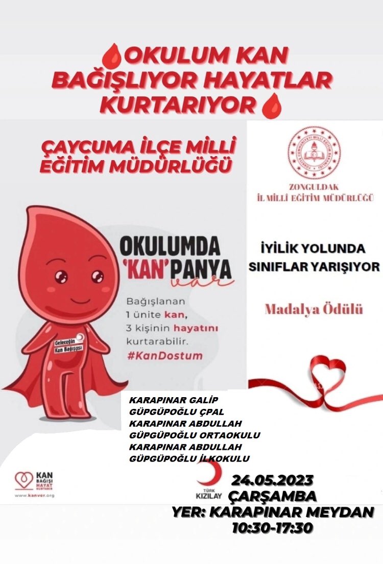 karapinarggcpal's tweet photo. OKULUM KAN BAĞIŞLIYOR HAYATLAR KURTARIYOR… @ZonguldakMEM @zuleyhaaldogan @caycumailcemem @ismailbas67 @karapinarggcpal @EISLAK https://t.co/GON9TIF5ev