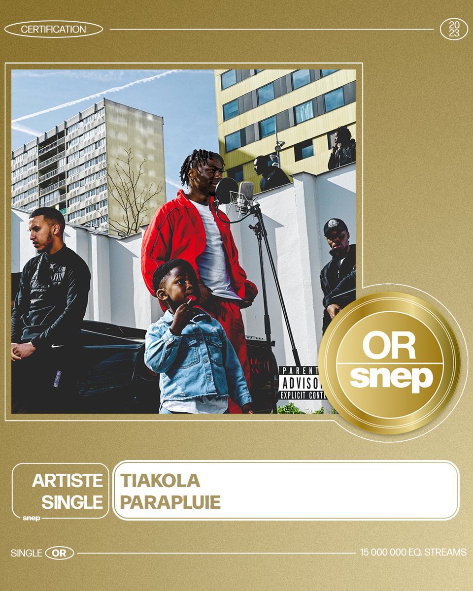 snep's tweet photo. Le titre « Parapluie » de Tiakola est certifié Single Or ! 📀

15 000 000 équivalents streams 🎧

Bravo ! 👏 https://t.co/HfJeHpvz8C