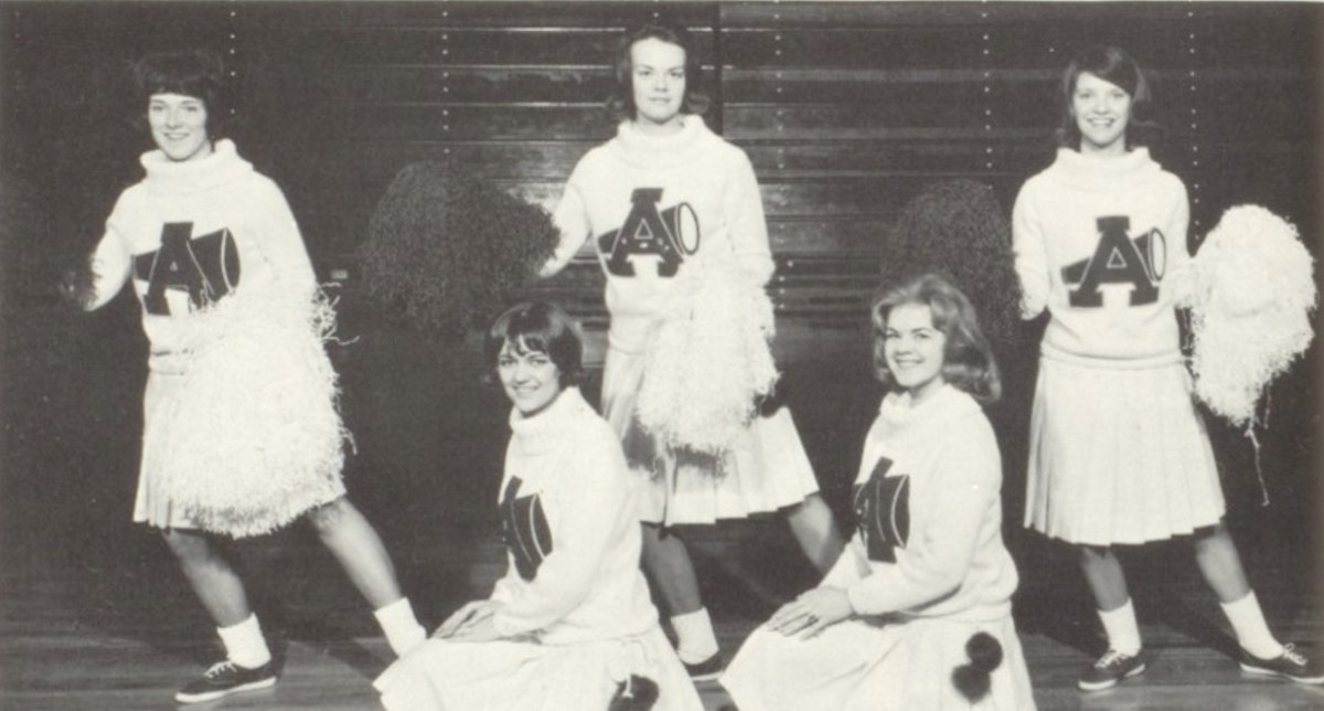 Give these girls an A. The Ainsworth cheer squad of 1965.