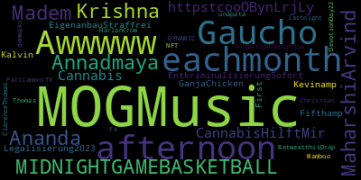Trending in my timeline now:  #MOGMusic (5)  #afternoon (1)  #Gaucho (1)  #eachmonth (1)  #Awwwww (1)  #MIDNIGHTGAMEBASKETBALL (1)  #Krishna (1)  #Annadmaya (1)