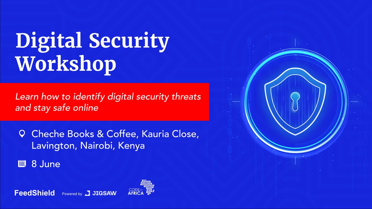 🇰🇪 Meet us in Nairobi for a masterclass on digital security

As part of our training series with <a href="/Jigsaw/">Jigsaw</a>, we’re hosting a workshop on keeping safe online.

⏰ 8 June

📍 Cheche Books &amp; Coffee, Kauria Close, Lavington, Nairobi

Sign up➡️ bit.ly/3Ix8VoV
