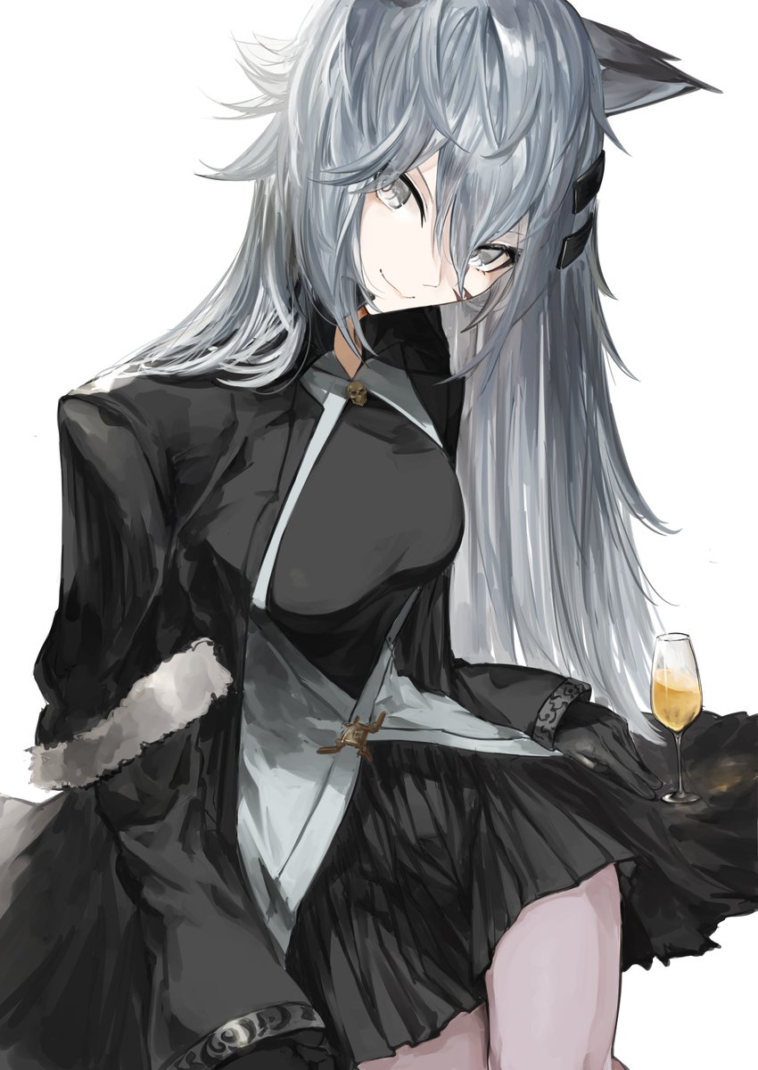 lappland (arknights) 1girl solo animal ears official alternate costume long hair grey eyes wolf ears  illustration images