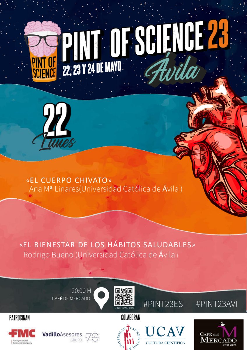 ucav_divulga's tweet photo. Recuerda que hoy tienes una cita con la #ciencia y la #divulgación
Comienza @pintofscienceES 🧠
A las 20h en el Café del Mercado: 
- “El cuerpo chivato" Ana Mª Linares
- “El bienestar de los hábitos saludables" Rodrigo Bueno

https://t.co/16Sm9bA3oB
#pint23ES #pint23AVI @UCAVILA_ https://t.co/QSrZGu0JYC