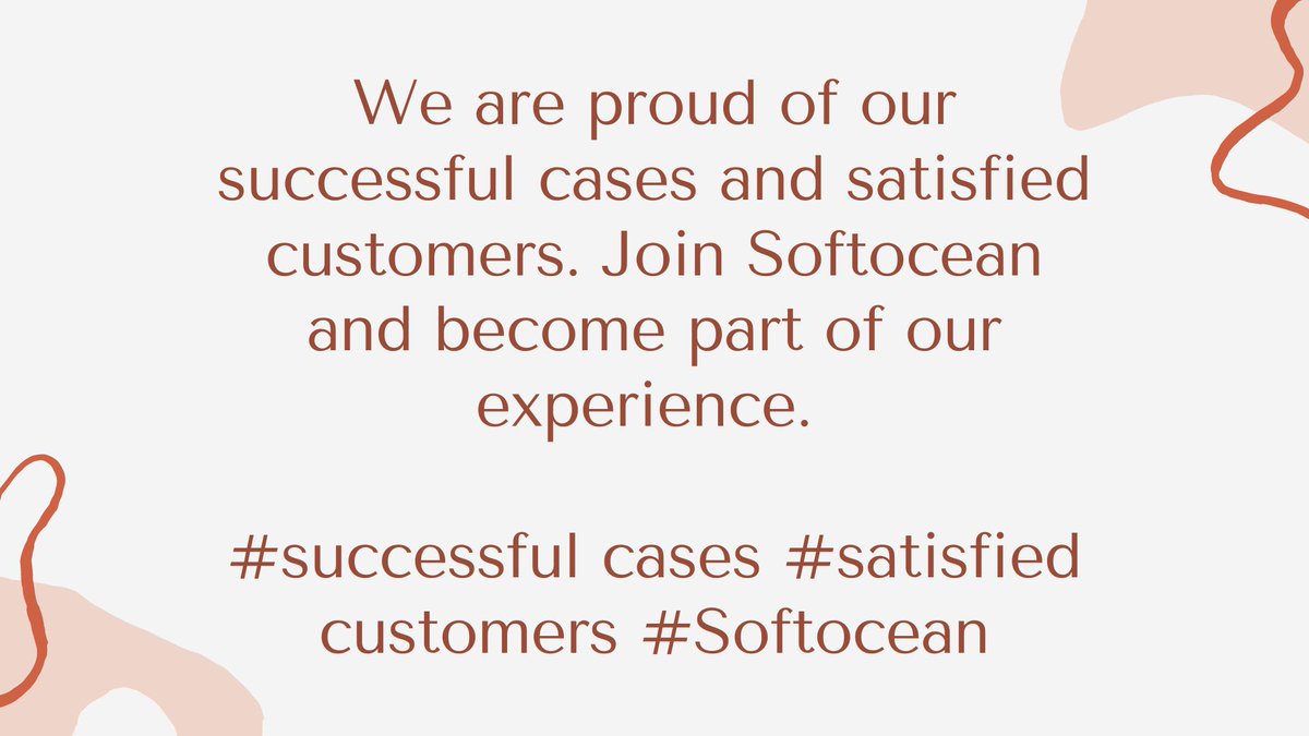 SoftoceanGmbh's tweet photo. We are proud of our successful cases and satisfied customers. Join Softocean and become part of our experience. #successfulcases #satisfiedcustomers #Softocean https://t.co/qmixqia8AE