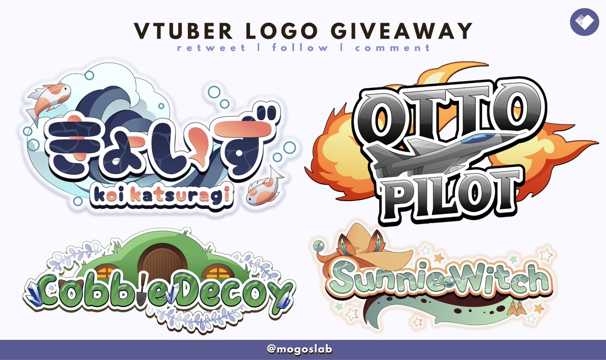 mogoslab_'s tweet photo. ✨Free Logo Giveaway✨
End: May 24th 

To enter:
☑️ Follow :D
☑️ Retweet &amp; Comment 

#Vtuber #VTuberUprising https://t.co/HRT9ZRbZRb