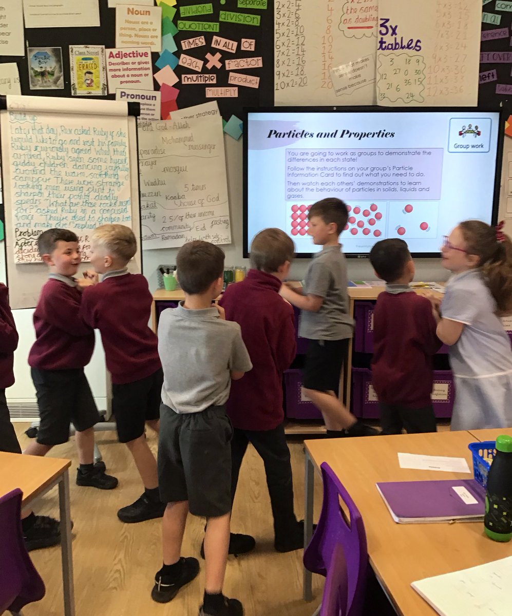 In Science, we moved around to demonstrate in our groups the properties of liquid, solid and gas particles. Can you tell which is which? 👩‍🔬<a href="/BlackrodPSch/">Blackrod Primary</a>