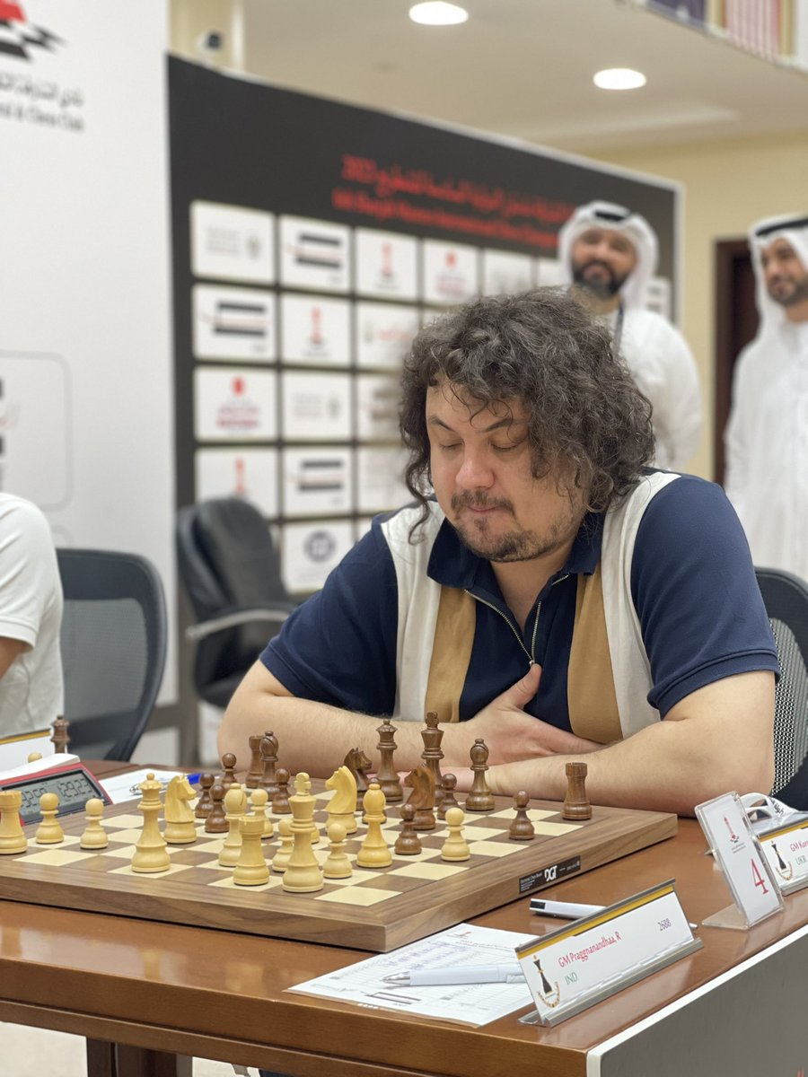 shj_masters's tweet image. GM @rpragchess (2688) 🇮🇳 vs GM Anton Korobov (2664) 🇺🇦 on board 4 of #SharjahMasters 🔥♟️