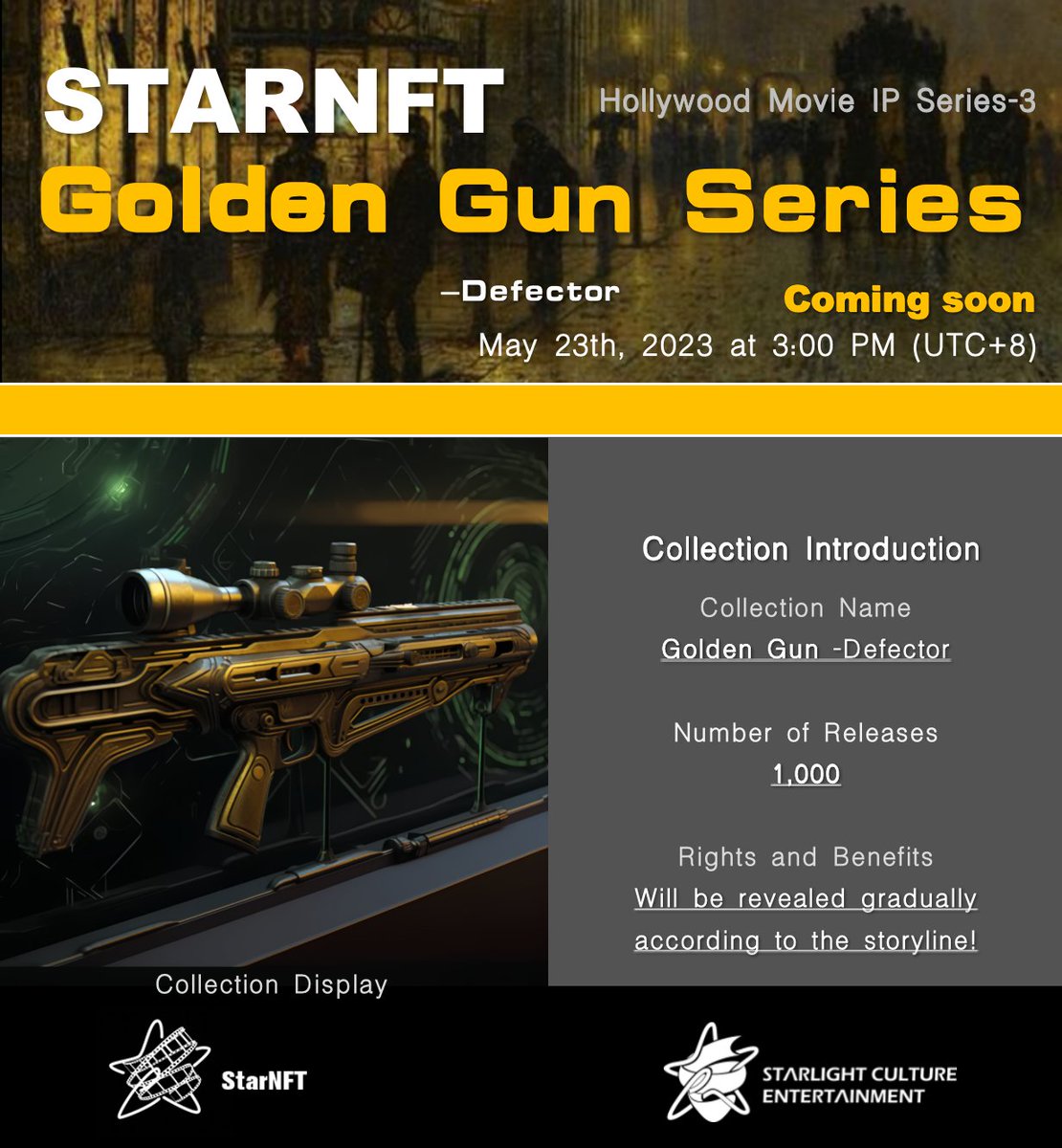StarNFTGlobal's tweet photo. 📢 We are proud to announce that 3rd #NFT sale is coming soon!  🚀 

Copies: 1,000 #NFTs
Launch Time: May 23rd at 3PM (UTC+8)  
Link: https://t.co/cbgVtKPivp

Golden Gun Series--Defector

Huang Pujiang's face gradually became ugly, and he realizes that someone has betrayed him. https://t.co/Uj6DqbNjTZ