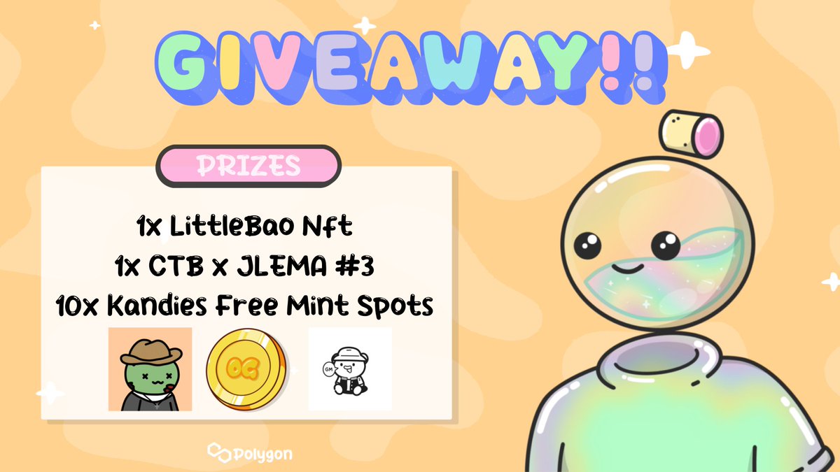KandiesNft's tweet photo. GM Kandies 🍬
Let's celebrate the new week with a #Giveaway 🥳

🏆Prizes:
1x @LittleBaoNFT 
1x CTB x JLEMA #3
10x @KandiesNft Free Mint Spots

✅ To Enter:
1. Follow us and all tagged above
2. 🔄 + ❤
3. Tag 3 frens

⏳48h 

#NFTs #NFTCommunity #Polygon #PolygonNFT #NFTGiveaway https://t.co/CsCXWCD9Sn