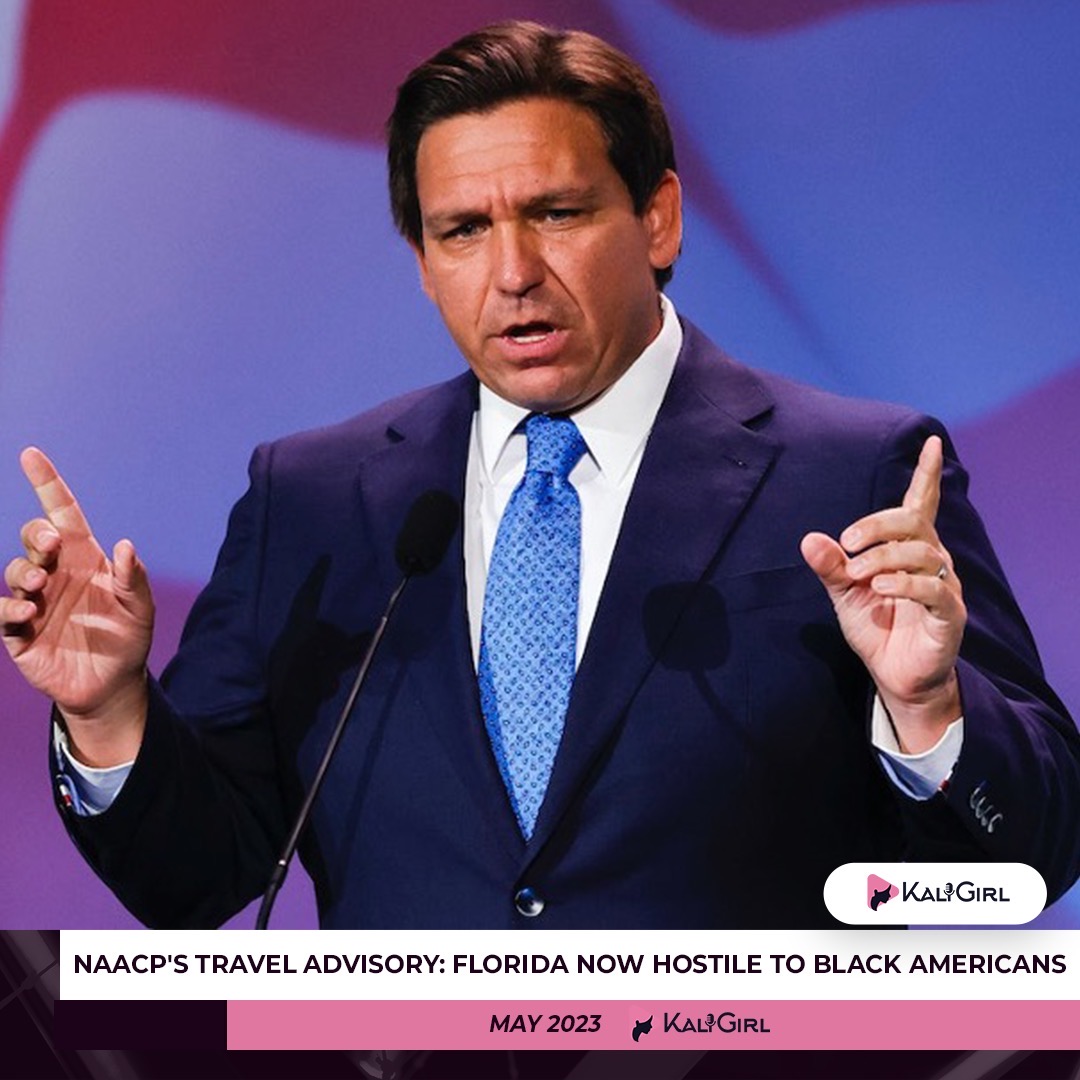 NAACP warns of Florida travel risks amid Governor DeSantis' policies erasing Black history & restricting diversity. Full story on #kaligirlblog.com. #FloridaTravelAdvisory #GovernorDeSantis #NAACP #Inclusion #Hostility #LGBTQ+ #JordanNeely #DanielPenny