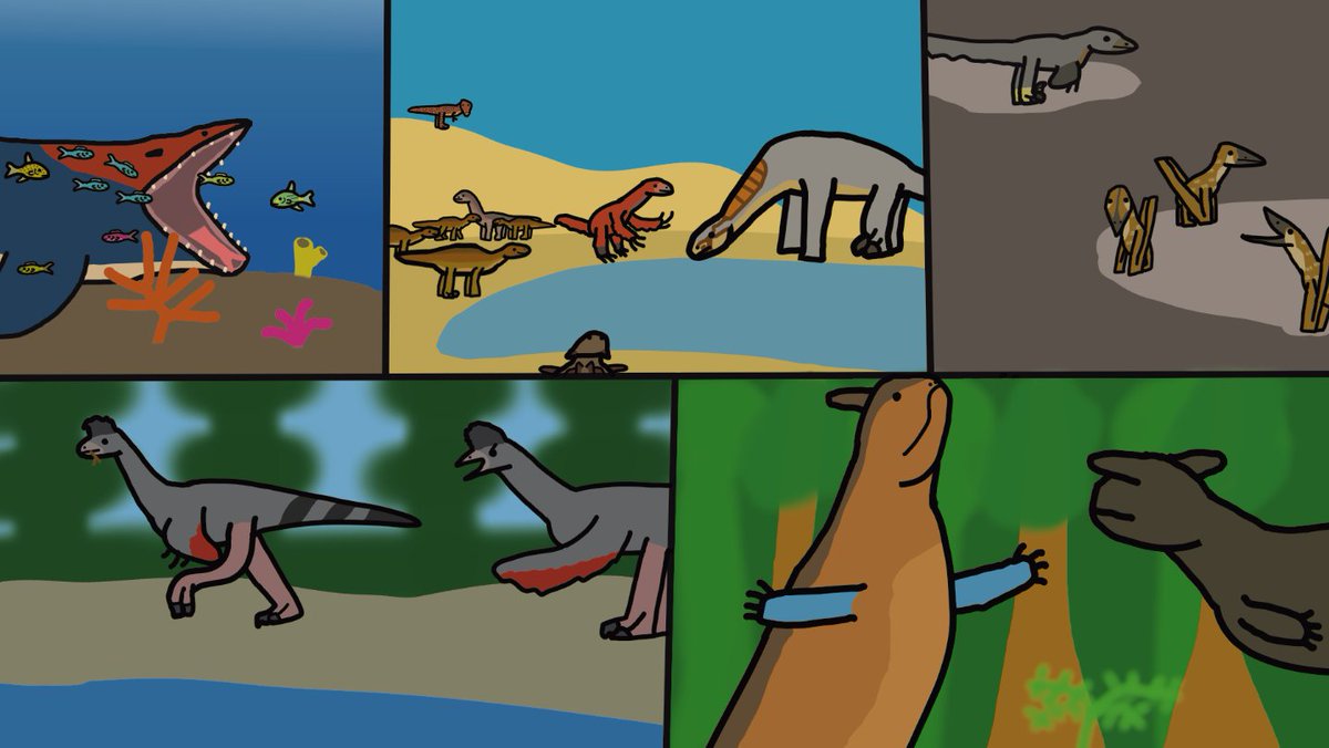 #PrehistoricPlanet 
To celebrate the arrival of pp season 2 I've made a mural of my favorite scenes from each episode of pp season 1