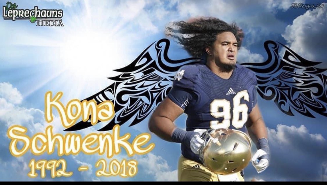 With 96 days until ND Football, we remember a gentle giant. Kona Schwenke was a member of the 2012 BCS team, and had his best year that year with over 20 tackles. Kona is remembered for his big plays and his bigger heart. God Bless the Schwenke family, and KONA forever! #GoIrish