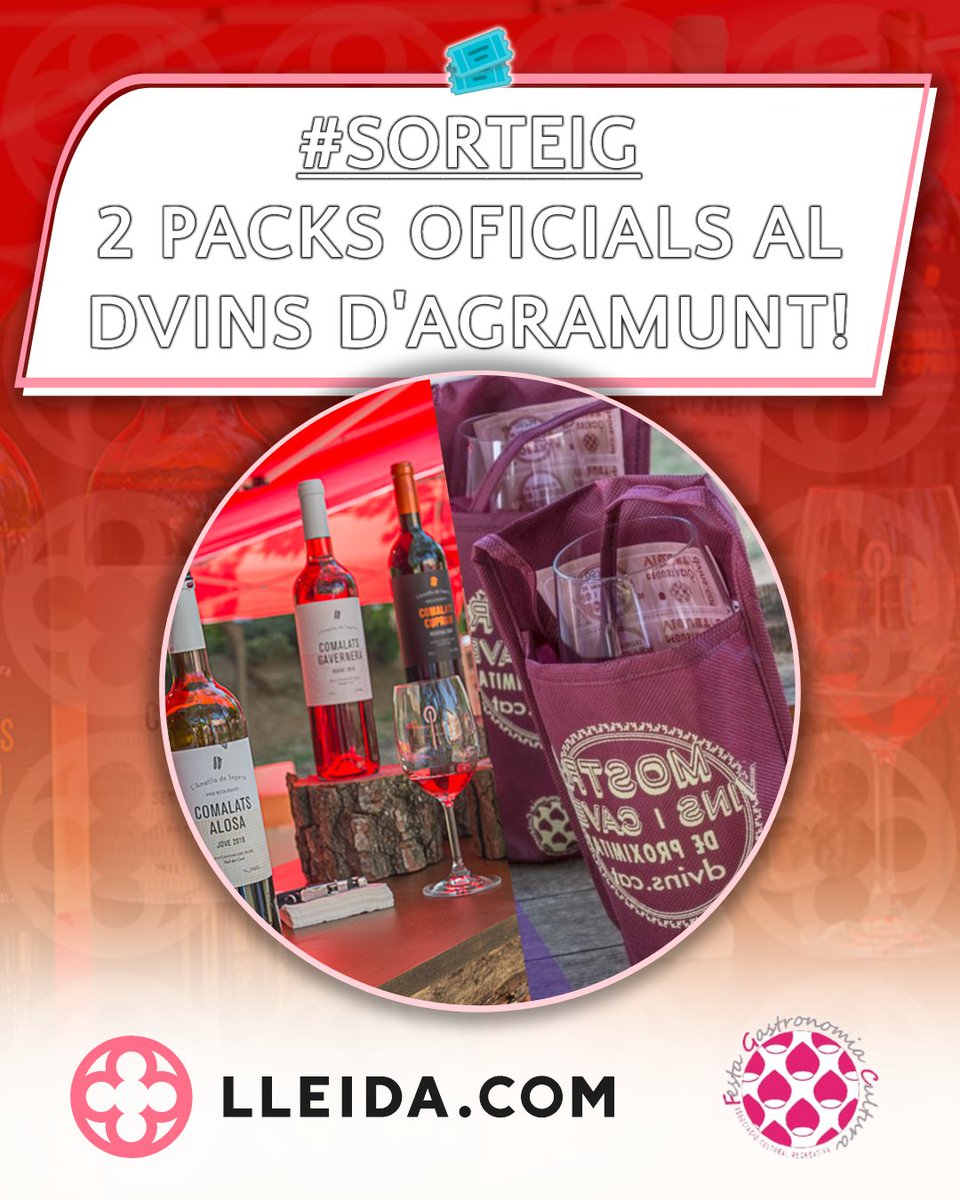 LLEIDA.COM Agenda (@lleidacom_ag) on Twitter photo 🍷 #SORTEIG | Regalem 2 PACKS OFICIALS del Dvins, la Mostra de Vins i Caves de Proximitat d'#Agramunt! 👇
1️⃣❤️Like + Retweet
2️⃣💬Menciona/comenta amb qui el compartiries
3️⃣✅Segueix <a href="/Lleidacom_ag/">LLEIDA.COM Agenda</a> i <a href="/lleidacom/">LLEIDA.COM</a>
🍀Tanquem el dijous, 25/5 (11h)
🔗Bases: lleida.com/concurs/sortei… 🍷 #SORTEIG | Regalem 2 PACKS OFICIALS del Dvins, la Mostra de Vins i Caves de Proximitat d'#Agramunt! 👇
1️⃣❤️Like + Retweet
2️⃣💬Menciona/comenta amb qui el compartiries
3️⃣✅Segueix <a href="/Lleidacom_ag/">LLEIDA.COM Agenda</a> i <a href="/lleidacom/">LLEIDA.COM</a>
🍀Tanquem el dijous, 25/5 (11h)
🔗Bases: lleida.com/concurs/sortei…