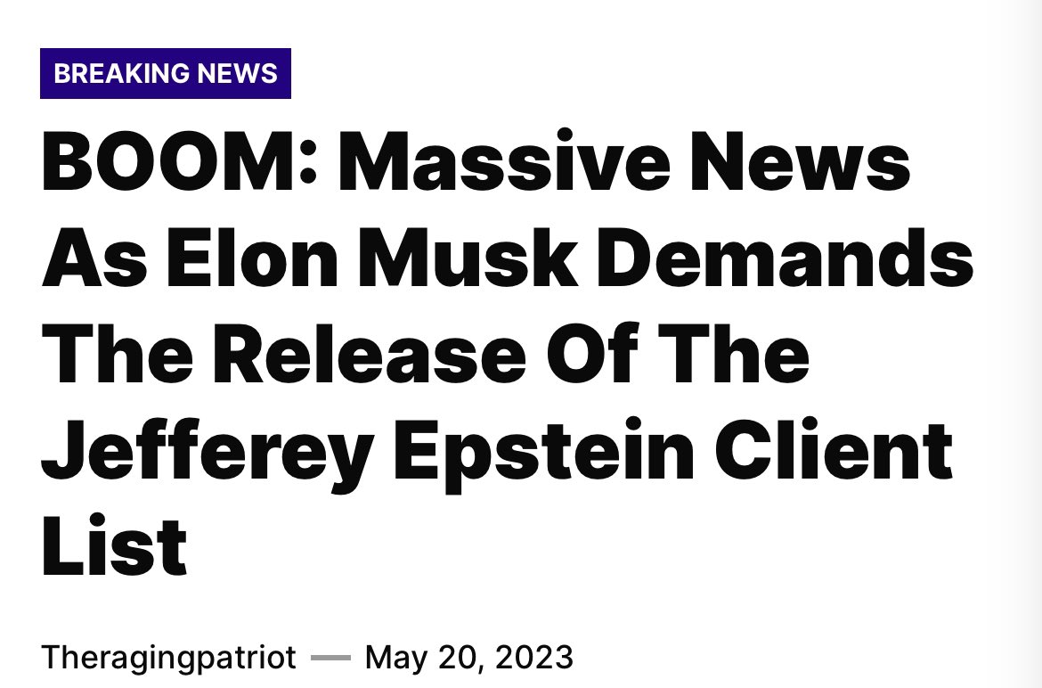 CB618444's tweet photo. Elon Musk demands the release of the #JefferyEpstein client list. 

We all know why it’s the best kept secret. The names on the list. Criminals protecting criminals. 

In the world of leaks, somebody leak the damn thing please 👈 https://t.co/xzpJo7BZyx