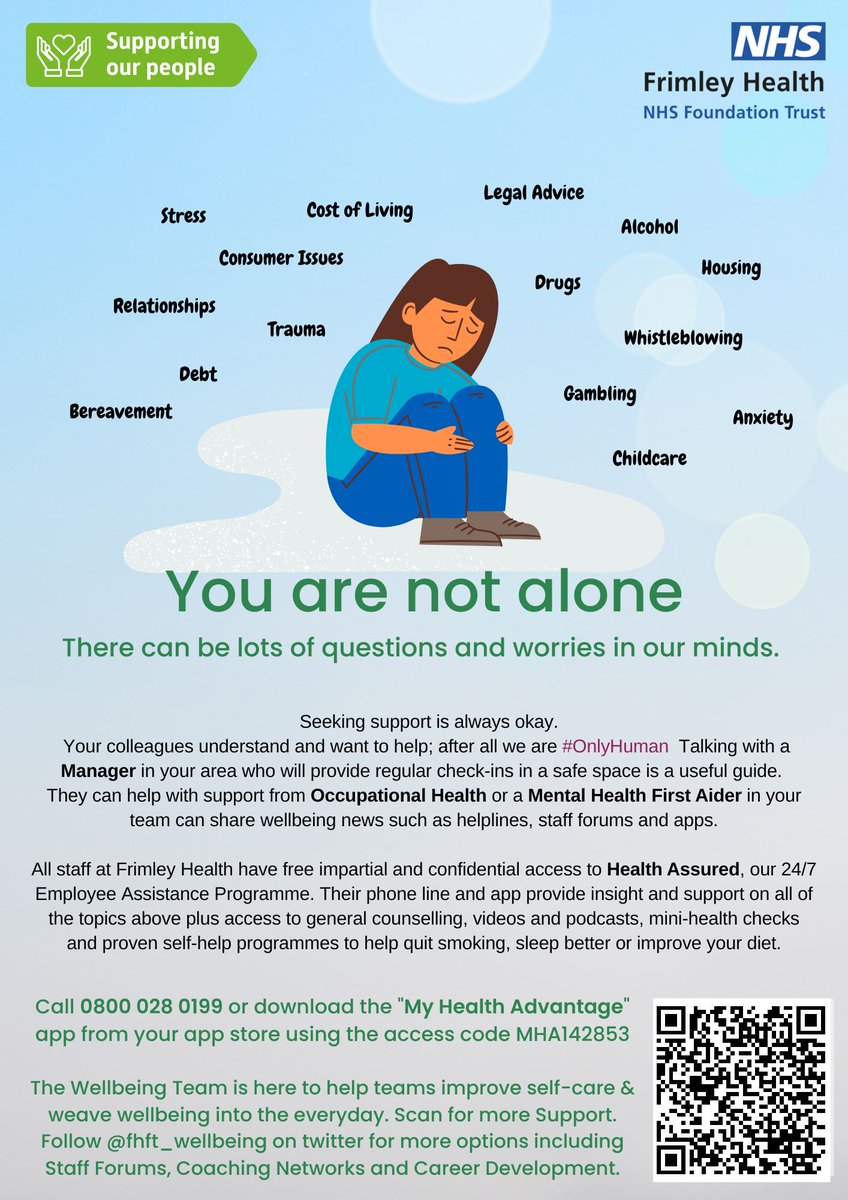 FHFT_wellbeing's tweet image. Staff Wellbeing directly impacts on the quality of care we provide.

Take a moment to reflect: How are you today?  #ItsOkToAskForHelp