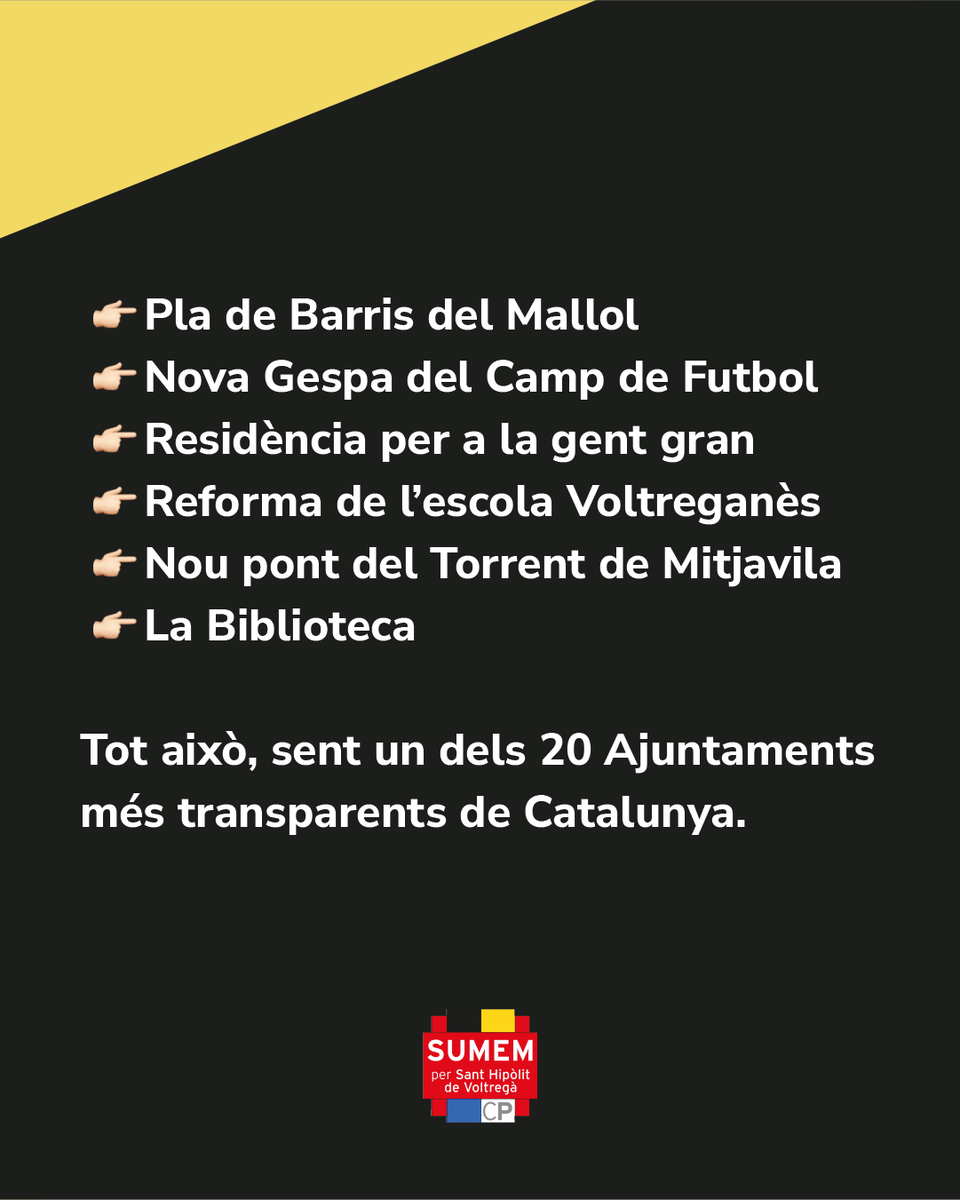 🔙 Un resum de les actuacions fetes durant el mandat 2007-2017

👉🏻 Vam aconseguir ajuts i subvencions de la Generalitat per mantenir i augmentar els serveis sense incrementar pràcticament els costos, sent un dels 20 Ajuntaments més transparents de Catalunya.

#SumemxSHV