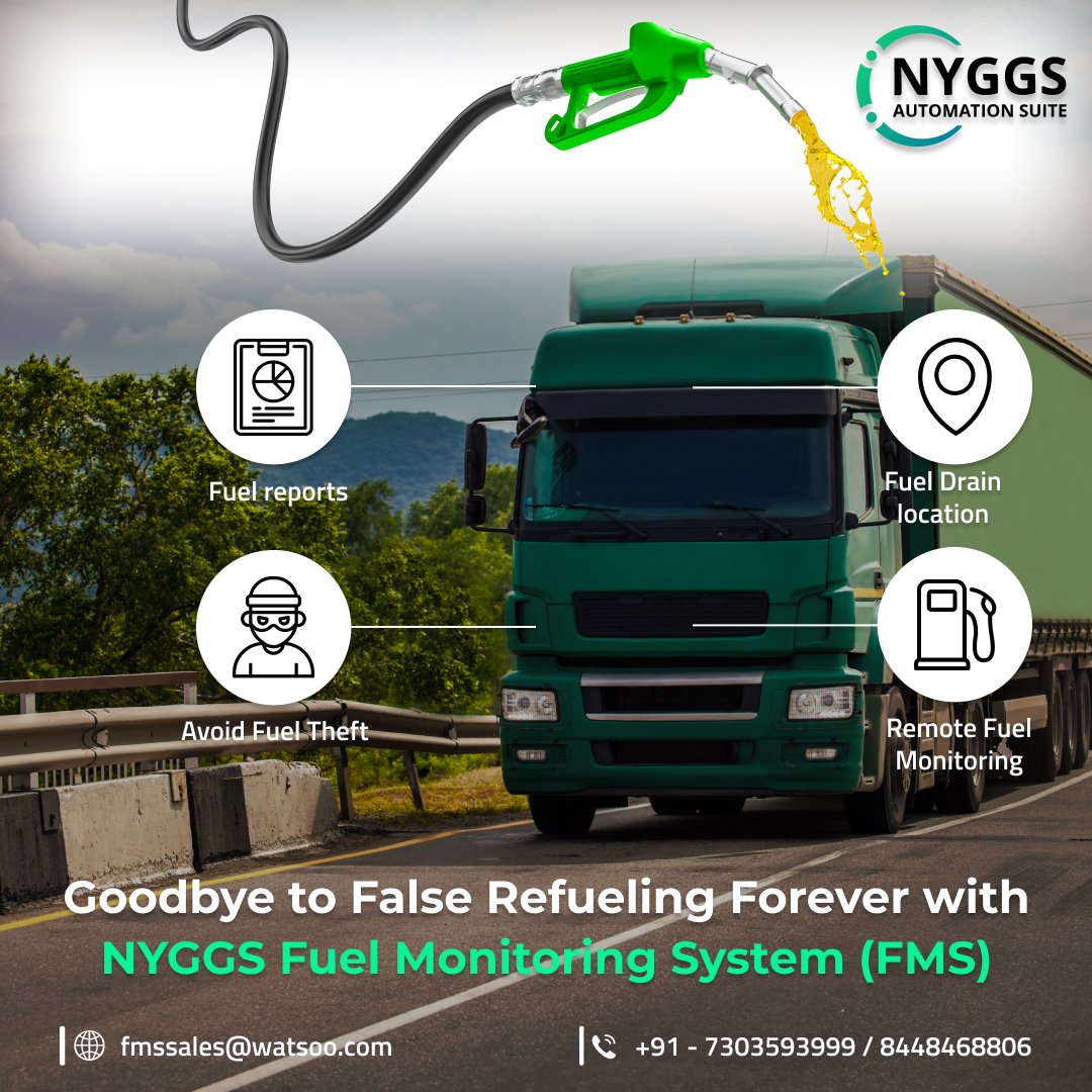 Keep your fuel and lubricants safe with the NYGGS fuel monitoring system (FMS). Say goodbye to unauthorized drains and false refuelling forever.

Call now to know more at: 7303595777 / 8448468806
Email us at: fmssales@watsoo.com
#fuelmonitoring #fms #transportation #logistics