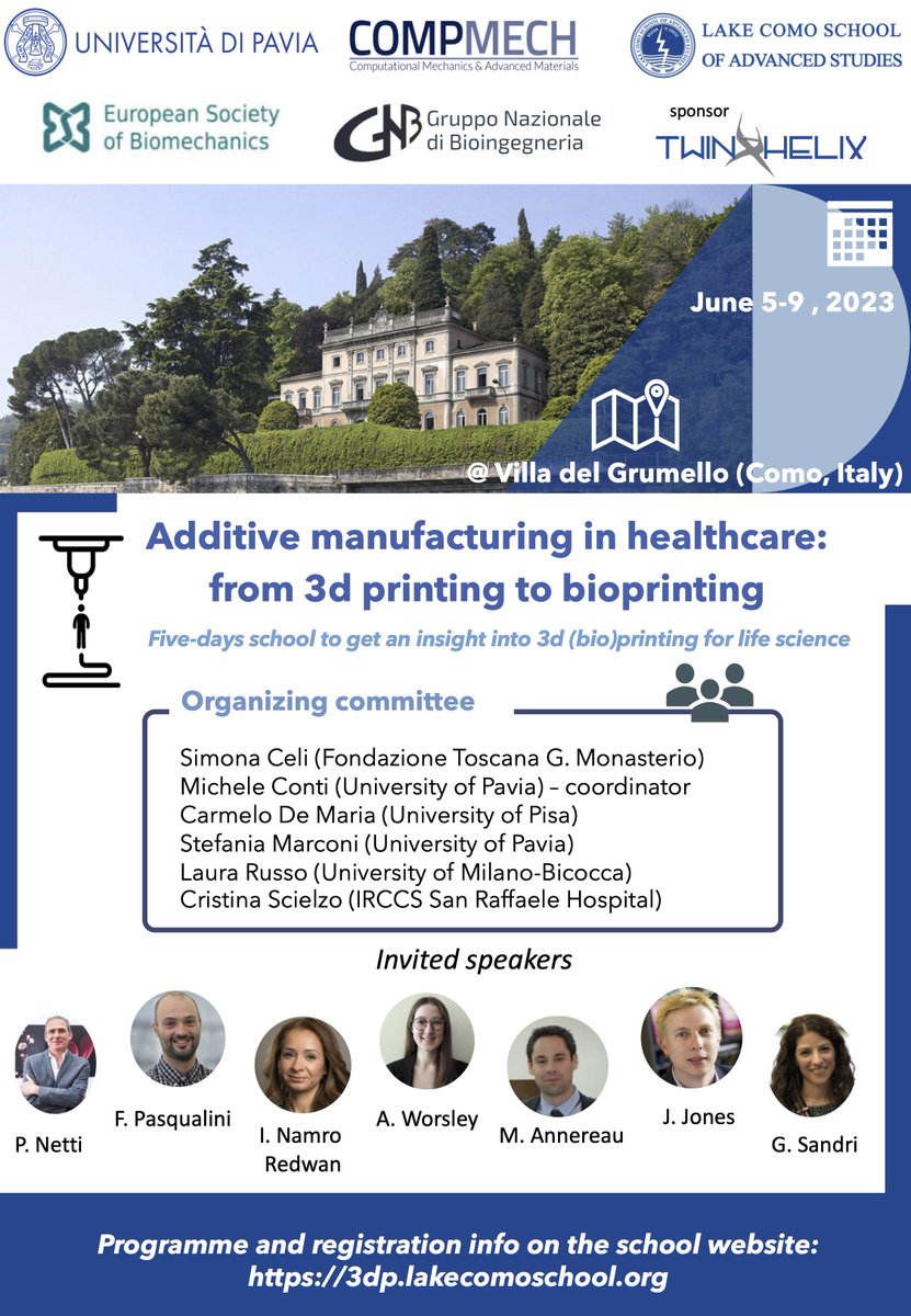 #Additive #manufacturing in #healthcare: from #3dprinting to #bioprinting
Five-days #school on #Lake #Como to get an insight into 3d (bio)printing for #lifescience!  

Few seats are still available

For more info lakecomoschool.org