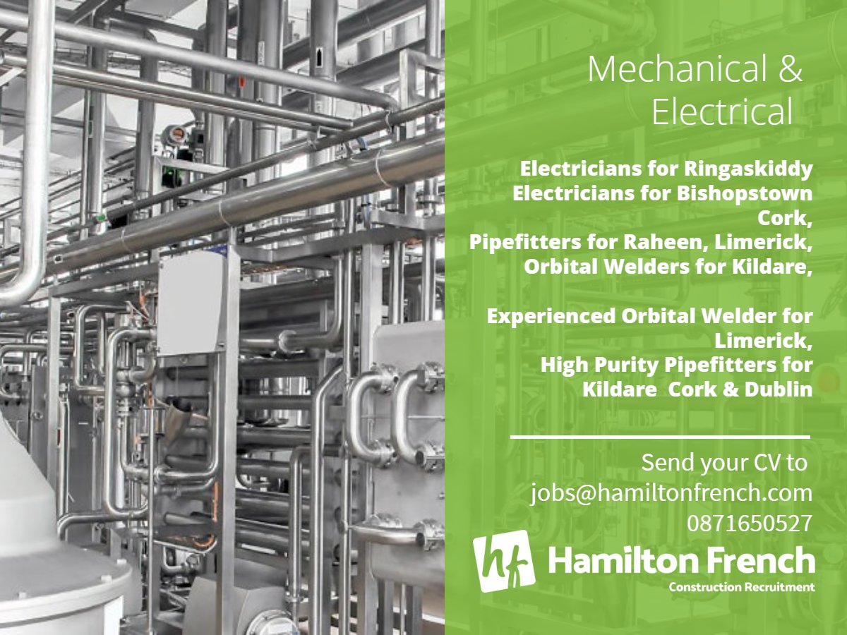 We are delighted to be expanding in the Mechanical & Electrical Sector.
Plenty of roles to be sourced and filled.
#pipefitters #orbitalwelders #electricians #electricaljobs #mechanicaljobs #hiring #highpurity #irishjobs #nijobs