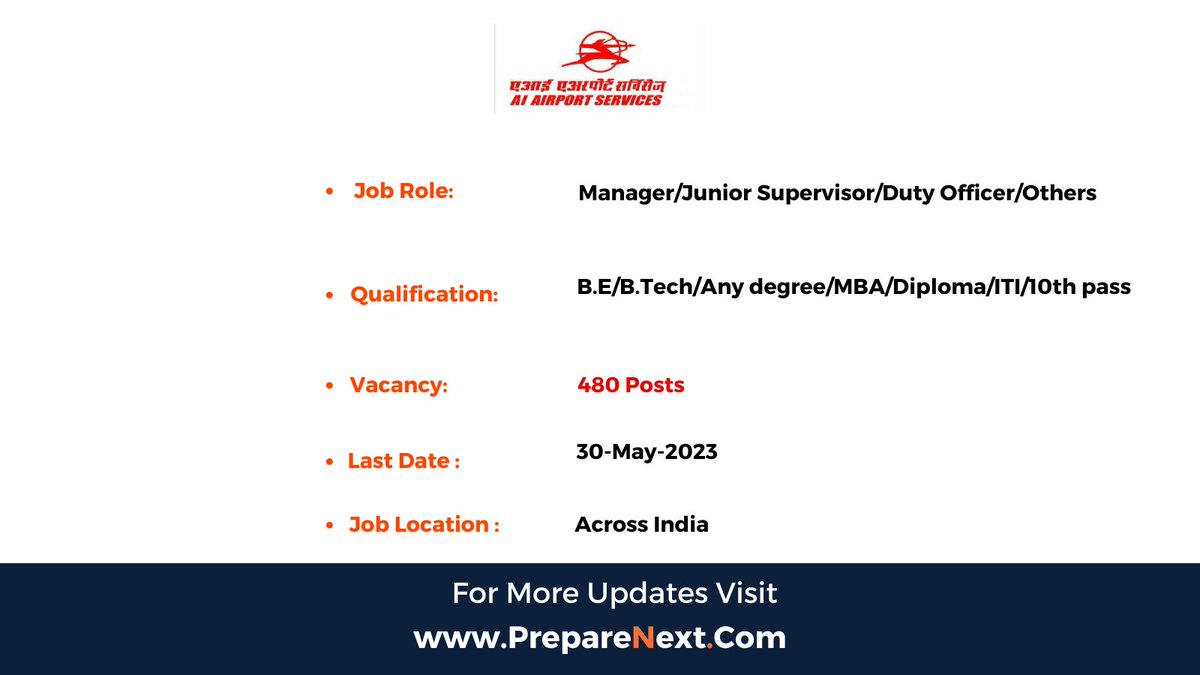 PrepareNext_Com's tweet photo. AI Airport Services Limited Recruitment 2023
👉Link https://t.co/PTlF1engsz
#aiasl #airportjobs #airportjob #hiring #hiringnow #jobvacancies #jobsearching #jobopening #jobsearch #jobseeker #jobvacancy #recruitment #aiairport #jobseekers #jobinterview #preparenext https://t.co/3ysUSRYs3T