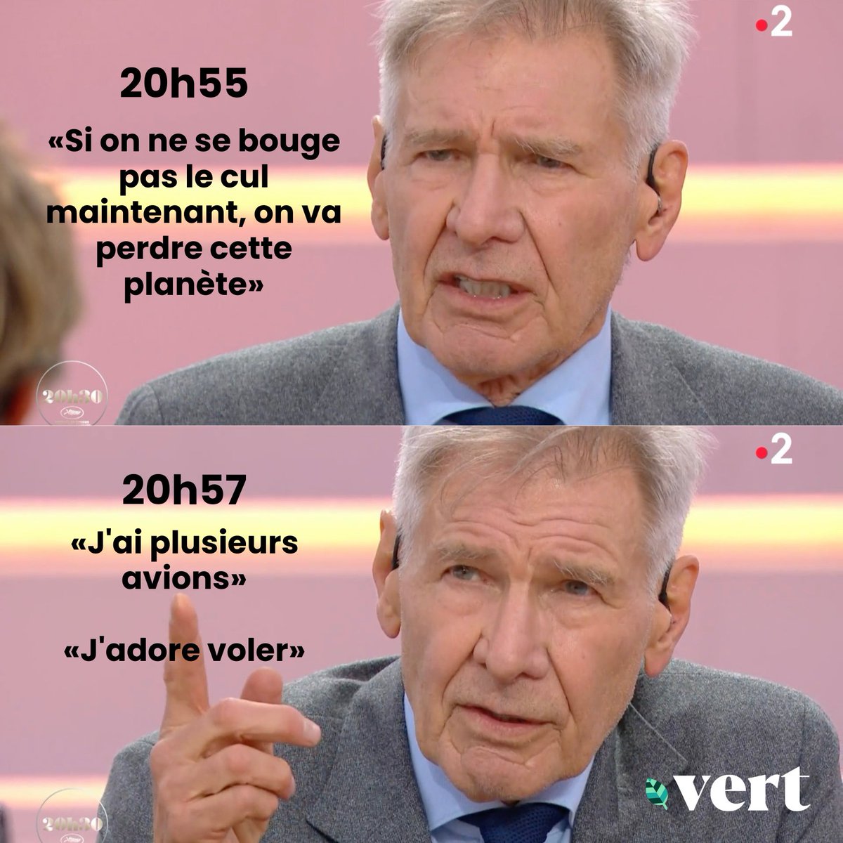 L_Espargiliere's tweet image. Drame en deux actes à Cannes. 

On est tous pétris de contradictions. Mais peu d'entre nous vivons une dissonance aussi énorme qu'Harrison Ford.
