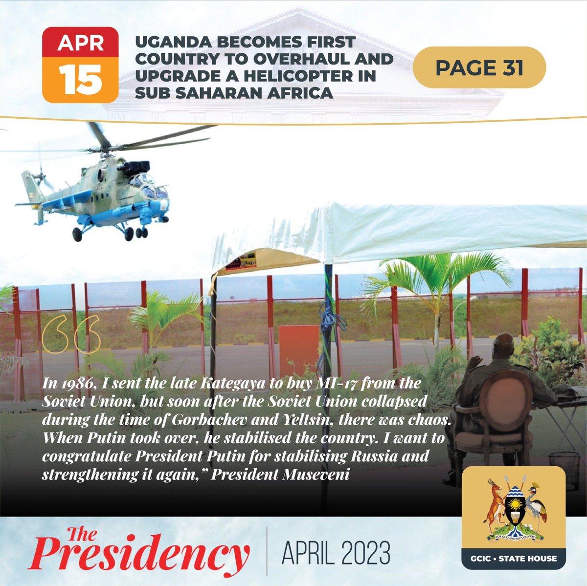 Uganda becomes the first country to overhaul and upgrade a helicopter in sub Saharan Africa. 
#ThePresidencyUg

gcic.go.ug/?r3d=the-presi…