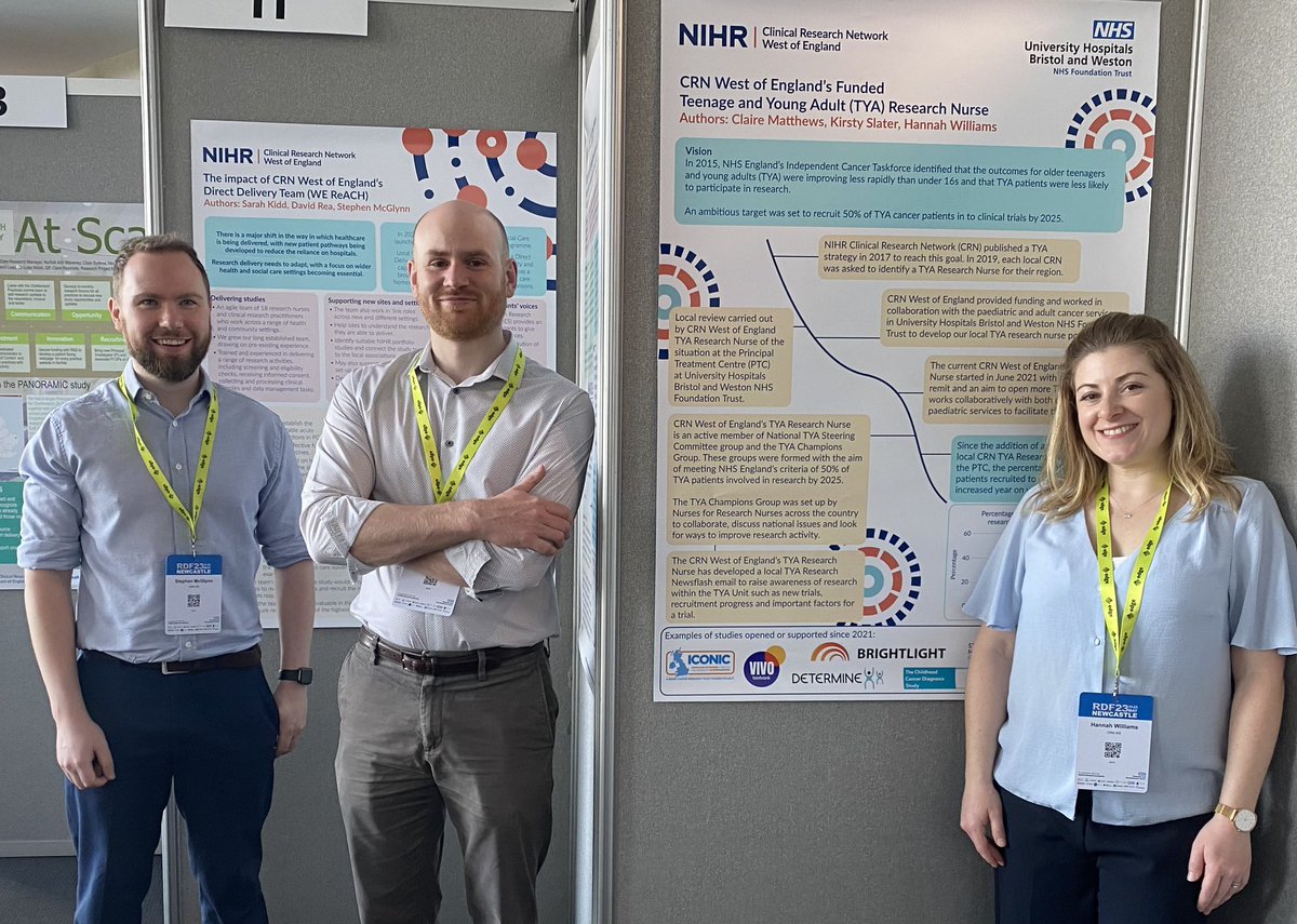 Hello from #RDF23 in Newcastle! 👋 Ifan, Hannah, Jo and I are here from @crnwestengland and we’ve three rather colourful posters sharing details of some of our recent initiatives. (1/2)