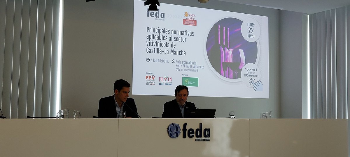 vinodelamancha's tweet photo. La #DenominaciondeOrigen #LaMancha asiste a la jornada organizada por @EmpresariosFEDA #Albacete en colaboración con #Fevin y @FEV_Vino sobre las novedades normativas que afectan al sector del vino y, en especial,  sobre la nueva normativa europea de etiquetado https://t.co/aHr0Ghzkgg