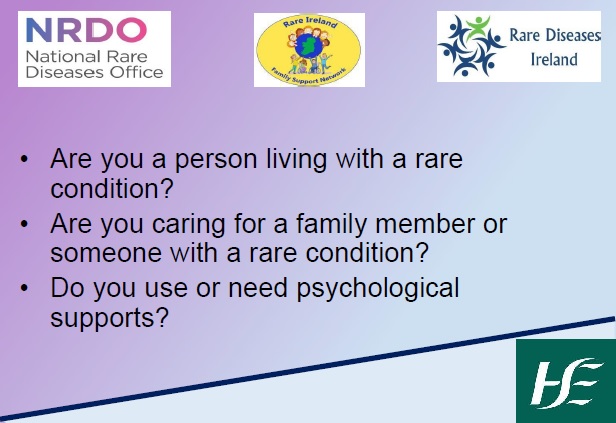 Are you living with or caring for someone with a rare disease? The HSE National Rare Diseases Office is conducting a survey to evaluate psychological supports for people living with rare diseases in Ireland. orphanet.site/ireland
PLEASE take 15 minutes to provide your feedback.